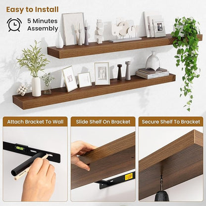 Fun Memories Floating Shelves 48 Inch, Extra Large Wood Shelf Set of 2 - Image 5