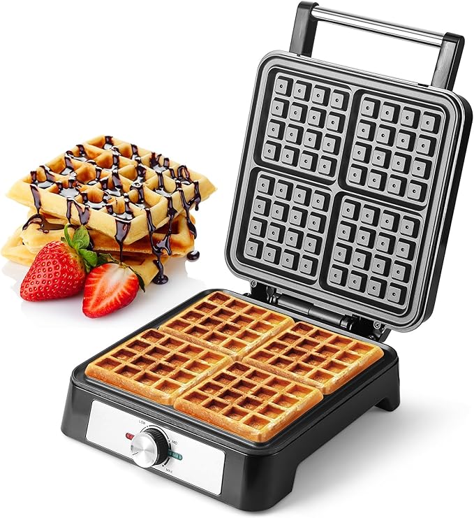 Waffles Maker Waffle Iron, 4 Belgian Square Waffle Maker, Belgian Waffle Maker by UVFASTHome