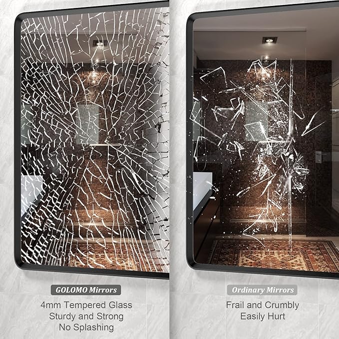 48x30 Black Bathroom Mirror, Rounded Rectangle Mirror, Shatterproof - Image 4
