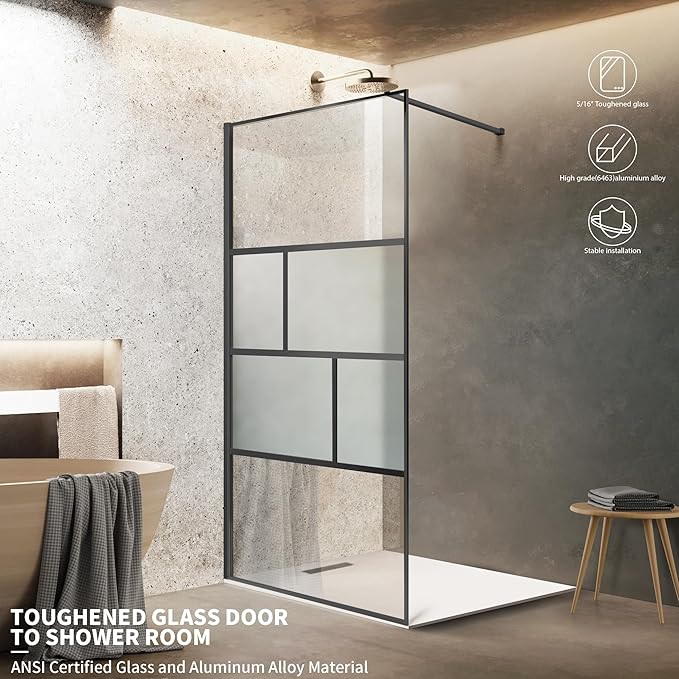 Bathroom Shower Door, Modern Grid Shower Door 34 * 74 Inch, 5/16" Clear - Image 2