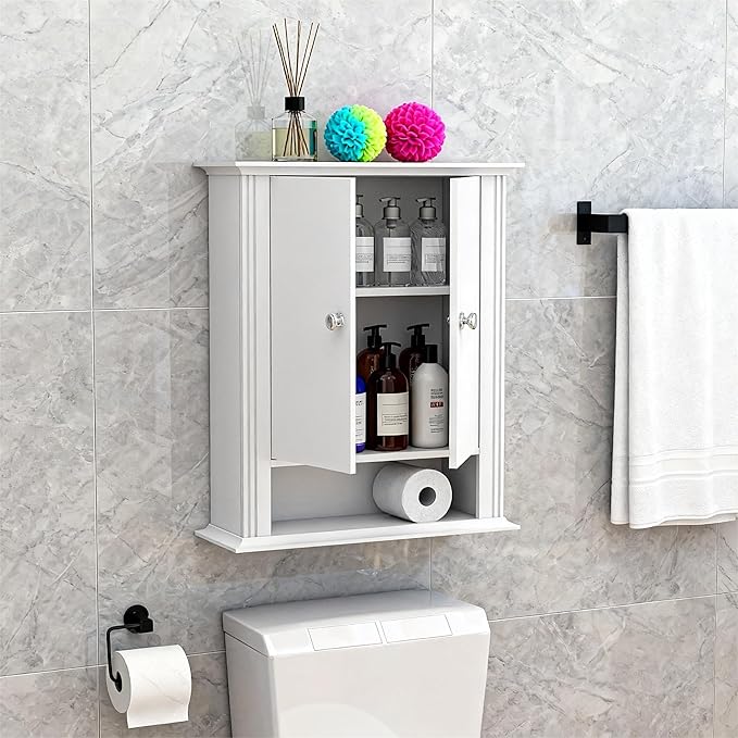 White Bathroom Wall Cabinet, Over the Toilet Storage Cabinet, Bathroom Cabinet - Image 9