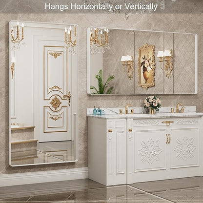 LOAAO 72x40 Inch White Metal Framed Bathroom Mirror - Image 3