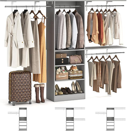 8FT Closet System with Shelves, Wall Mount Bedroom Wardrobe Walk-in Closet by iSunirm