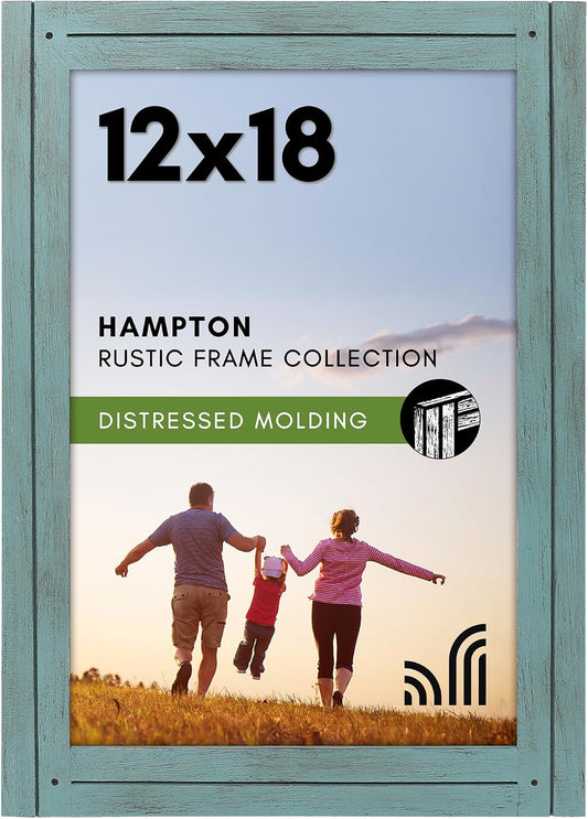 Americanflat 12x18 Poster Frame - Distressed Wood - Turquoise Blue | Polished plexiglass front, hangs vertical or horizontal, sawtooth hangers included, fits photos, posters and art