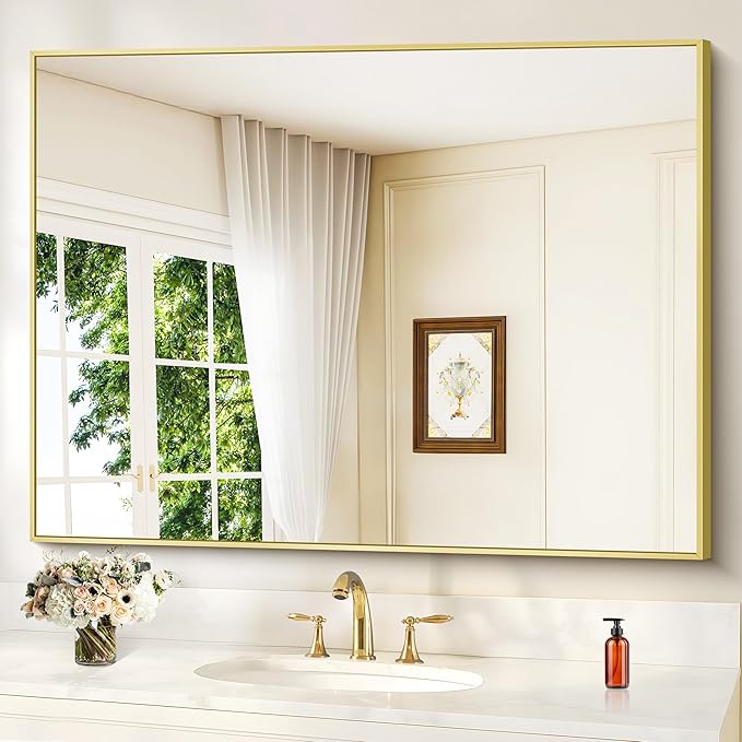 Gold Bathroom Mirror for Wall, 30x48 Inch Rectangle Mirrors by Welcometocofeny