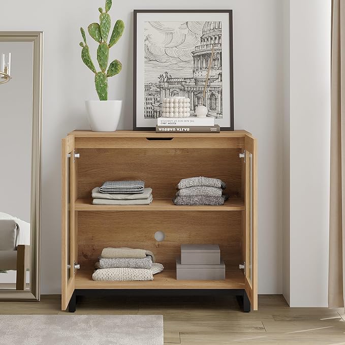 WAMPAT Modern TV Stand with Glass Doors - Image 3