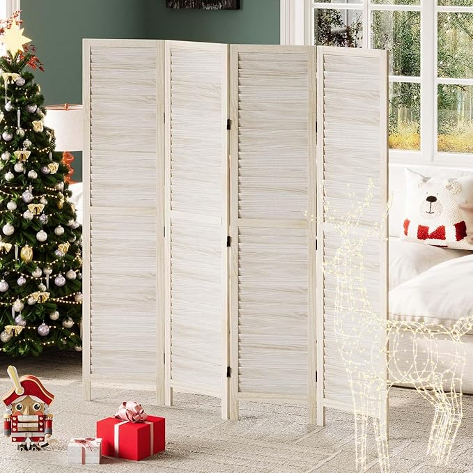 Room Dividers and Folding Privacy Screens, Wood Louvered Separators Divider Wall - Image 8