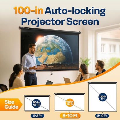VIVOHOME 100 Inch 16:9 Pull Down Projector Screen, HD 4K Retractable Movie - Image 2