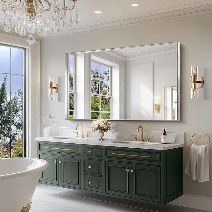 CIRCUMI Silver Bathroom Mirror, Brushed Finish, Tempered Glass, Large Mirror - Image 2