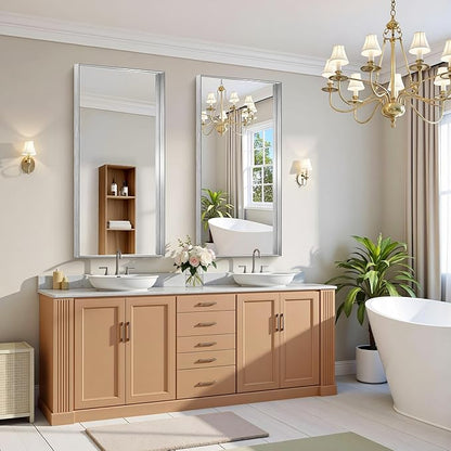CIRCUMI Silver Bathroom Mirror, Brushed Finish, Tempered Glass, Large Mirror - Image 2