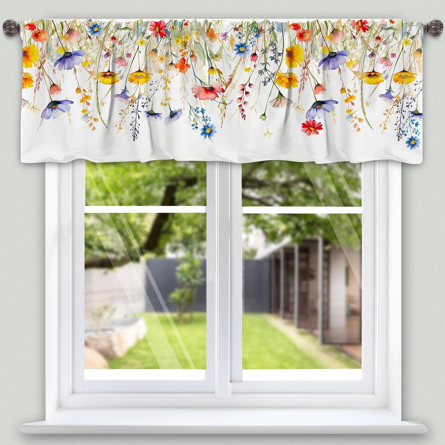 3 Piece Spring Kitchen Curtains and Valances Set for Window | Summer Floral Cafe Curtain 36 Inch Length Black & White Buffalo Plaid Kitchen Decor