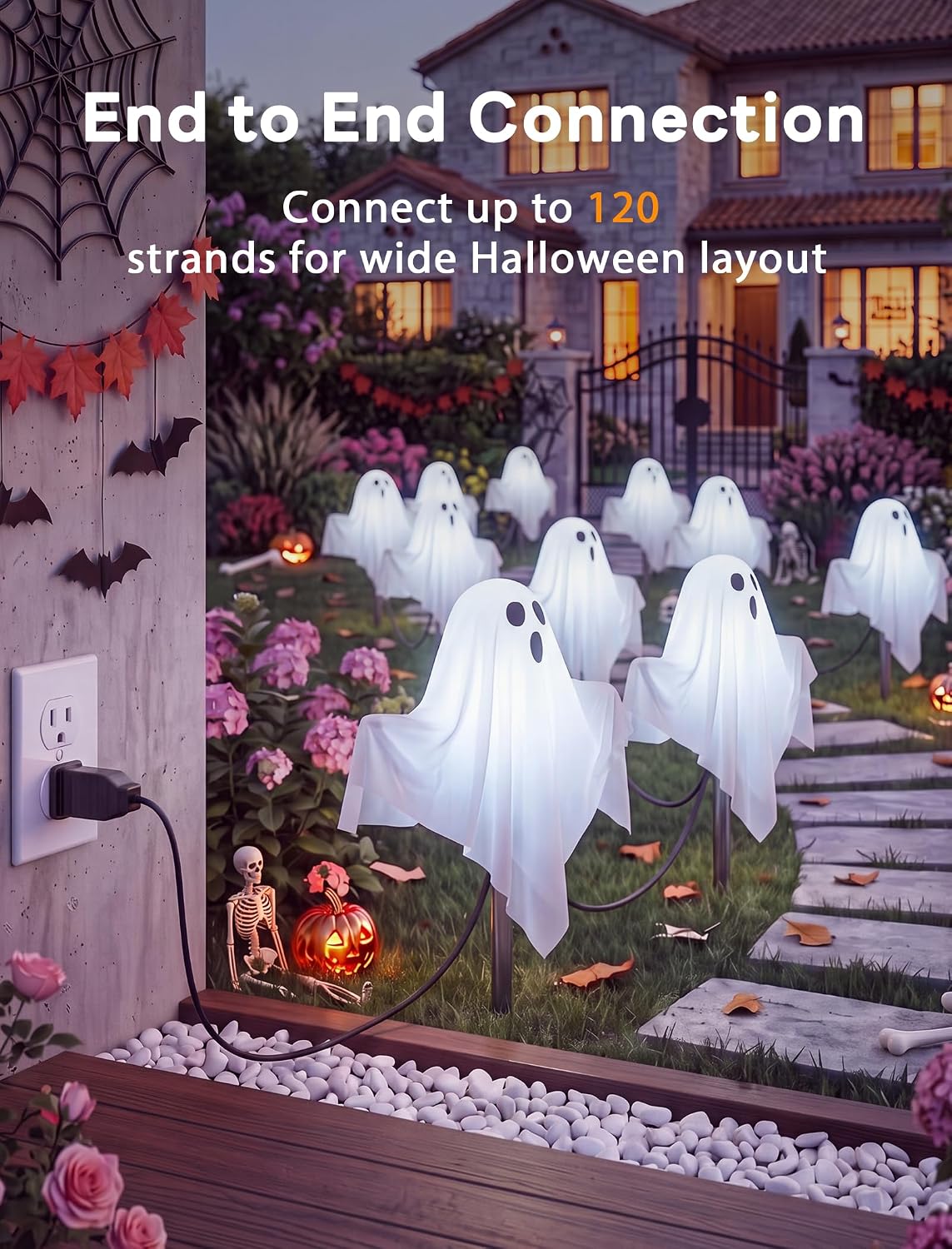 Halloween Ghost Pathway Lights, 4 Pack LED Yard Stake Lights Outdoor Decor