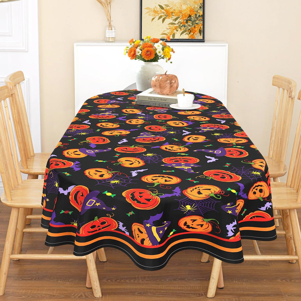 Halloween Oval Tablecloth 60x120 Inch Waterproof Bat Pumpkin Tablecloth Hallo...