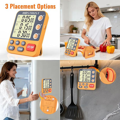 MOSTRUST Digital Dual Kitchen Timer, 3 Channels Countdown Triple Timer - Image 6