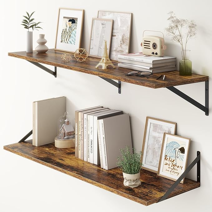 12 Inch Deep Floating Shelves, 48W x 12D Floating Shelves, Deep Wall Shelves by FunMemories
