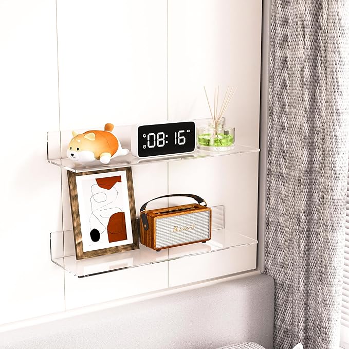 20 Inch Clear Wall Shelves for Wall, Wall Mounted Acrylic Floating Shelf for - Image 5