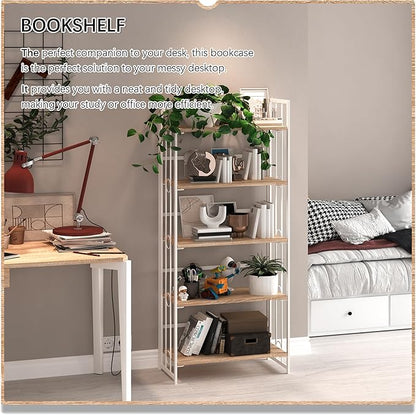 4NM No Assembly 5 Tiers Folding Bookshelf, 59.4" H Foldable Storage Shelves - Image 3