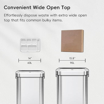 EKO Urban 24 Gallon/ 90 Liter Open Top Stainless Steel Slim Commercial Trash Can - Image 5