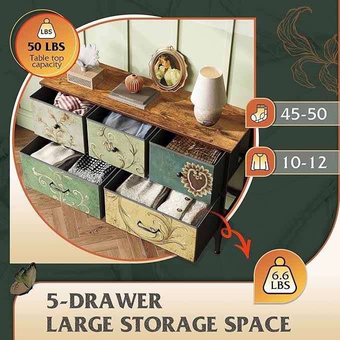 WLIVE Dresser for Bedroom with 5 Drawers, Wide Chest of Drawers, Fabric Dresser - Image 5