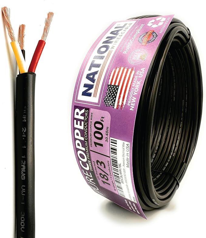 NATIONAL Wire & Cable – 18 AWG 3-Conductor Premium Copper Wire, 100 ft by NATIONALWireCable