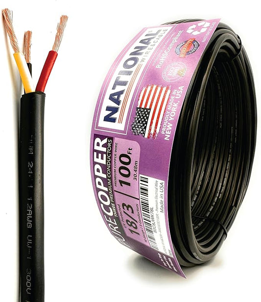 NATIONAL Wire & Cable – 18 AWG 3-Conductor Premium Copper Wire, 100 ft by NATIONALWireCable