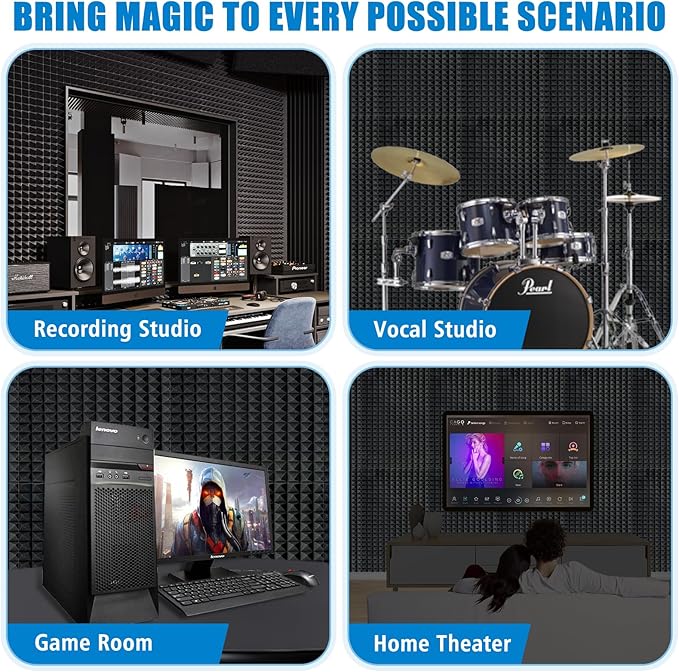 4 Pack Black Acoustic Foam Panels, High Density Soundproof Wall Panels - Image 6