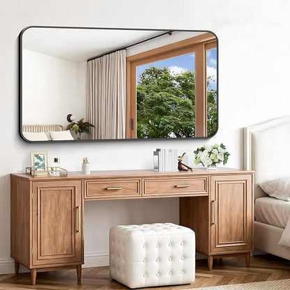 Black Bathroom Mirror, 66x36 inch Aluminum Metal Frame Rectangular Vanity Mirror - Image 2