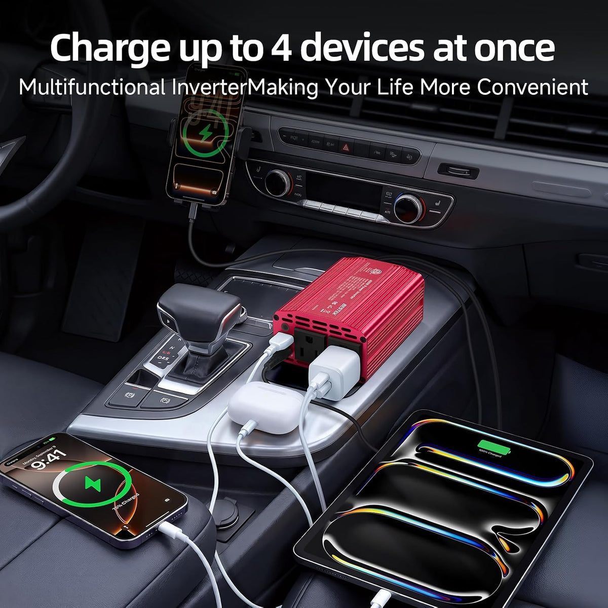 BESTEK 400W Car Power Inverter 12V to 110V Car Charger Plug Adapter[Red]