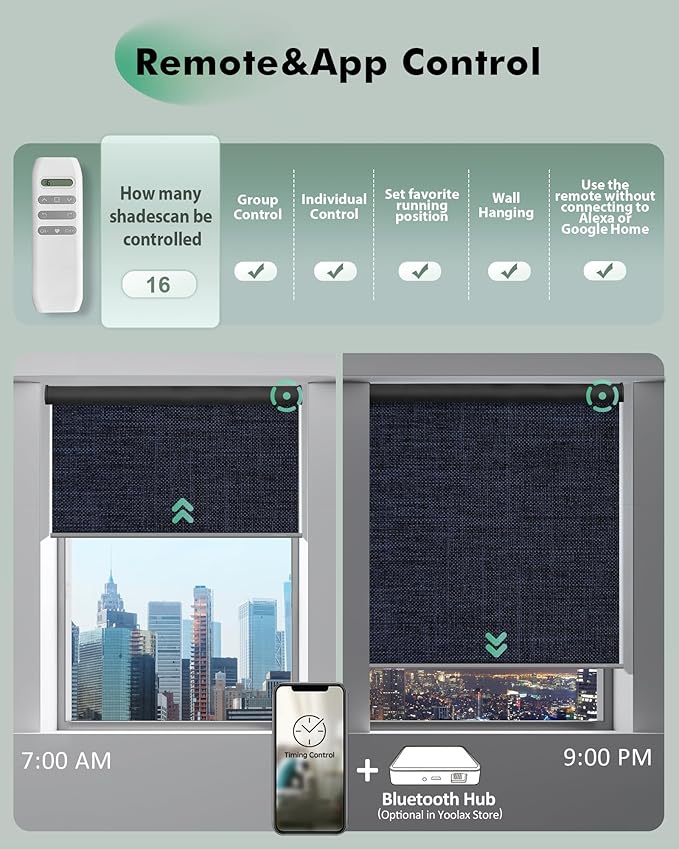 Yoolax Motorized Blinds with Remote, Automatic Roller Shades Cordless Electric - Image 4