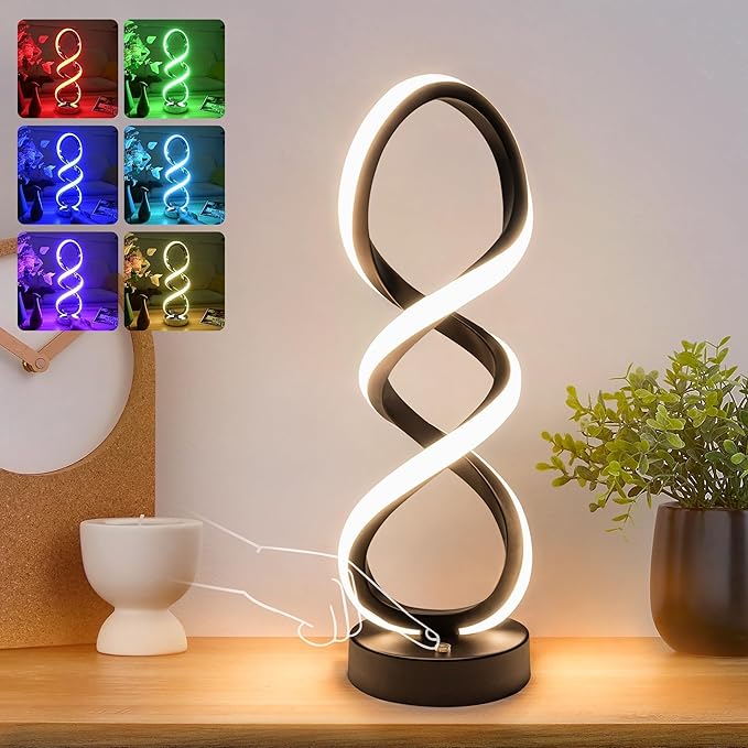Modern Table Lamp, 7 Colors 10 Light Modes Spiral Design Table Lamp, Touch by Adebime