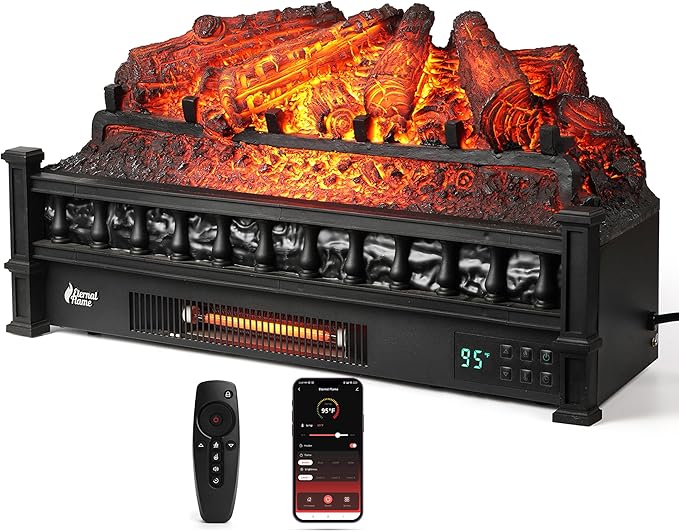 TURBRO Eternal Flame 26 in. WiFi Infrared Quartz Electric Fireplace Log Heater by TURBRO