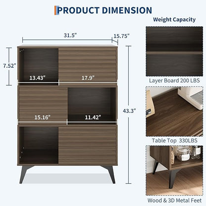 IDEALHOUSE Fluted Cabinet with Sliding Doors, Modern Wooden Storage Cabinet - Image 2