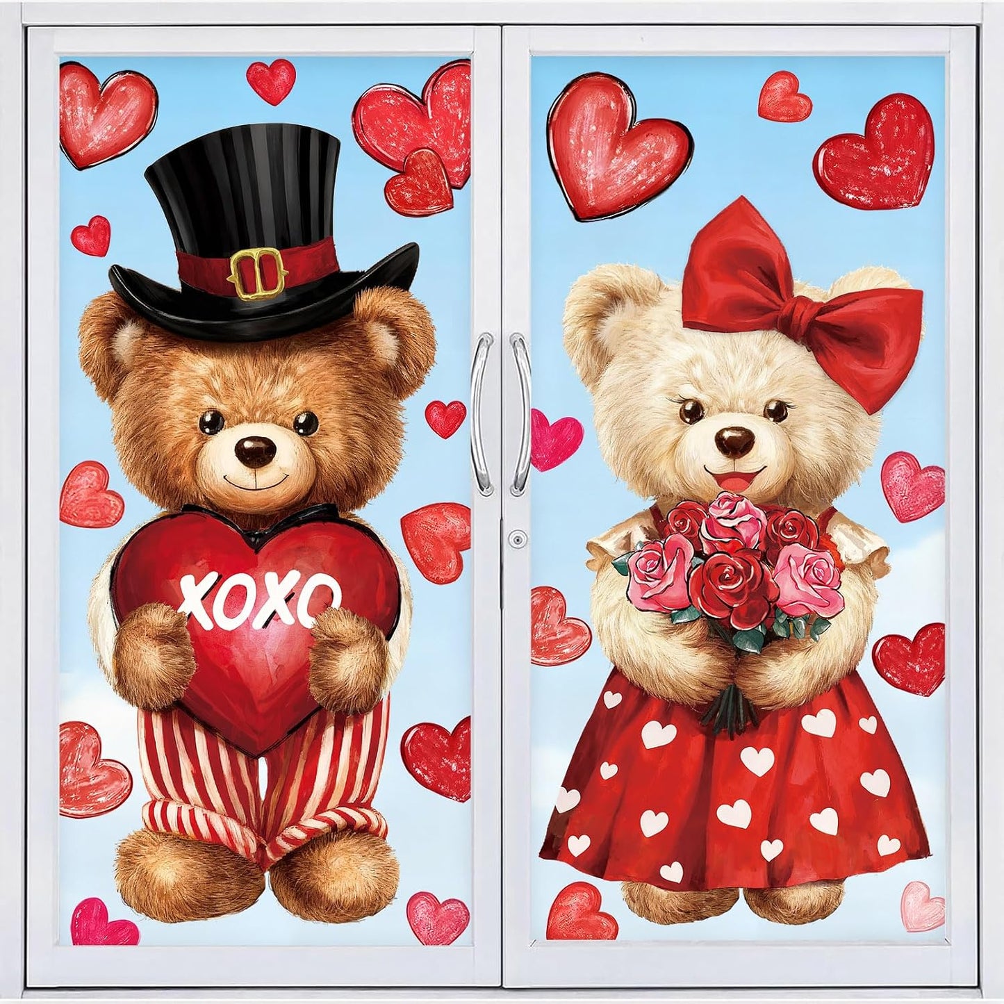 Celltestria Extra Large Valentines Window Clings Love Heart Valentines Bear Window Decals Stickers for Holiday Home Office School Party Gifts Decor Glass Decoration