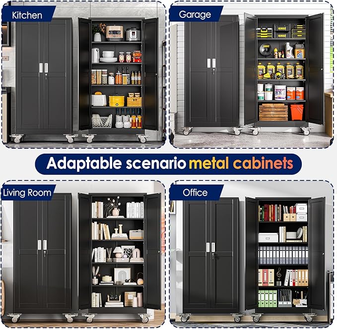 71" H Metal Garage Storage Cabinet, Rolling Tool Cabinet - Image 6