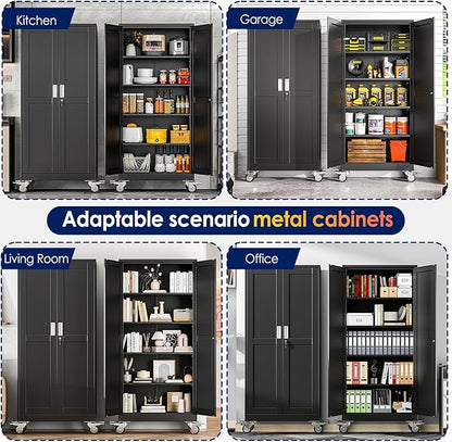 71" H Metal Garage Storage Cabinet, Rolling Tool Cabinet - Image 6