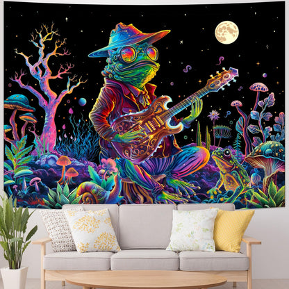 Galoker Blacklight Frog Tapestry Fantasy Neon Mushroom Tapestries UV Reactive Plant Floral Wall Tapestry Galaxy Space Tapestries Wall Hanging for Home Decor(H51.2×W59.1 inches)