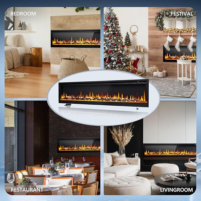 EUHOMY 73 Inch Electric Fireplace Recessed Wall Mounted Freestanding - Image 7