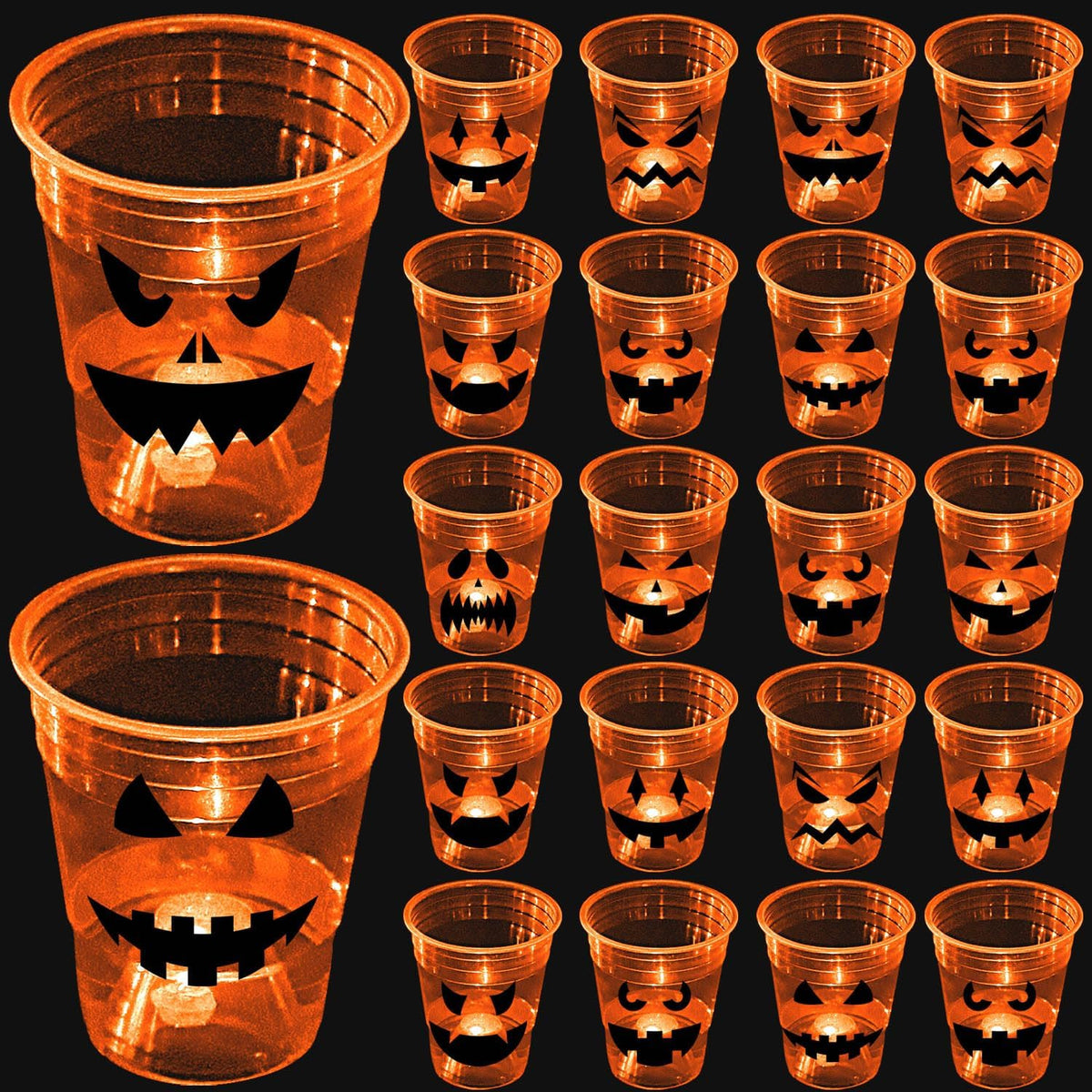 mishunyus 40 Pcs Halloween Glow Pumpkin Party Cups for Adults, 16 oz Orange P...