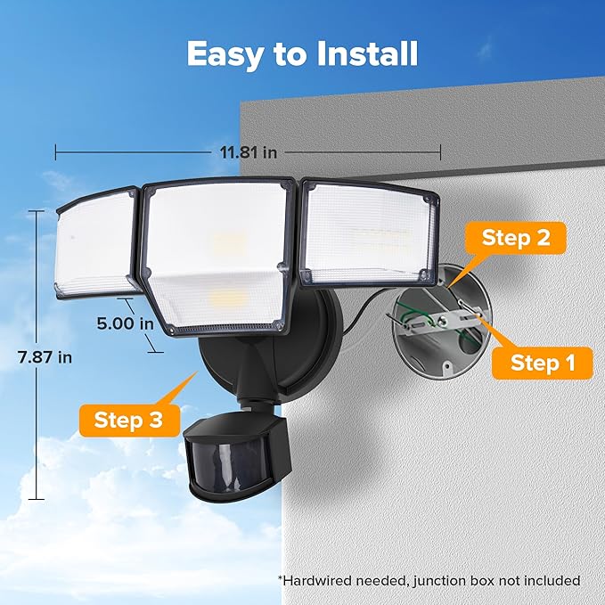LUTEC 80W 9000LM LED Security Lights Motion Sensor Outdoor Lights, 4 Head LED - Image 8