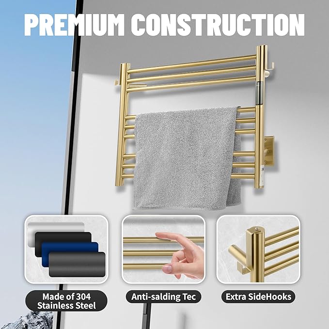 K&KALONZO Towel Warmer for Bathroom, Wall-Mounted 9-Bar Heated Towel Rack - Image 6