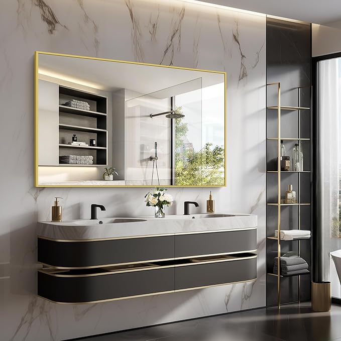 Gold Bathroom Mirror for Wall, 60x36 Inch Rectangle Mirrors - Image 8