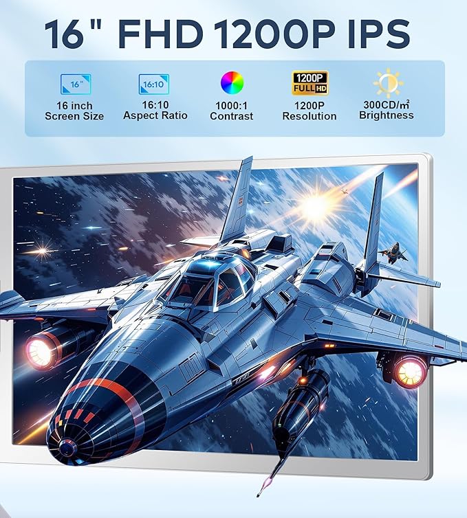 FOPO 16" Laptop Screen Extender Monitor Portable, Quad Monitor, Just 1 Cable - Image 2