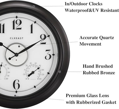 CLXEAST Illuminated Indoor Outdoor Clocks Waterproof 18 inch - Image 2