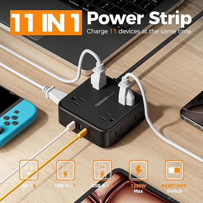 TESSAN Surge Protector Power Strip Black, 5 Ft Flat Plug Extension Cord - Image 3