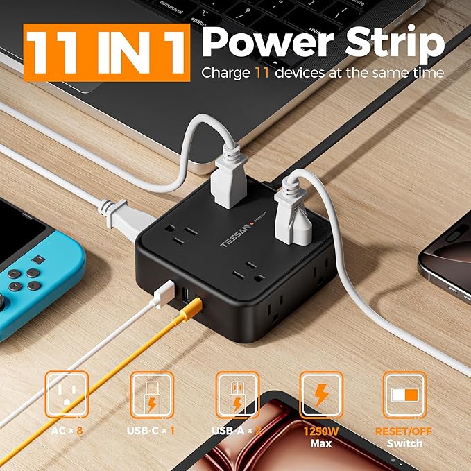 TESSAN 10 Ft Flat Plug Extension Cord - Image 3