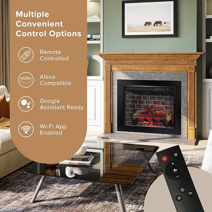 Modern Ember Uptown 28" Smart Electric Fireplace Insert + Trim Kit, Alexa/WiFi - Image 3