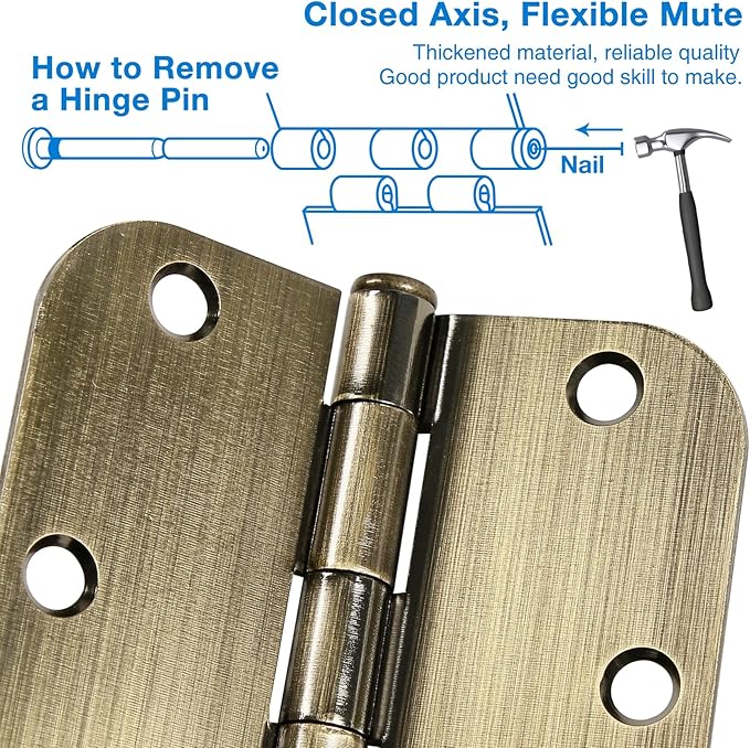 TDCHINGES 3 Pack Antique Brass Door Hinges 3.5 Inch Black Interior 3 1/2" - Image 6