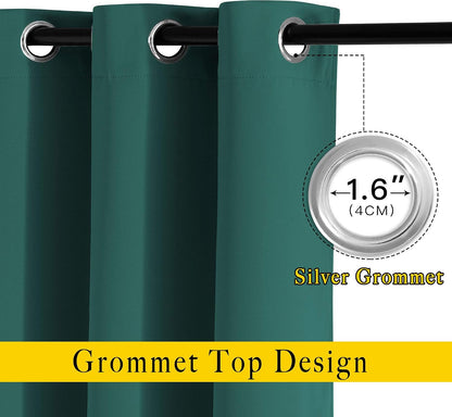 NICETOWN Blackout Curtains for Girl's Room， Thermal Insulated Solid Grommet Room Darkening Curtains/Panels/Drape for Bedroom (Hunter Green， 1 Pair， 46 by 90-Inch)