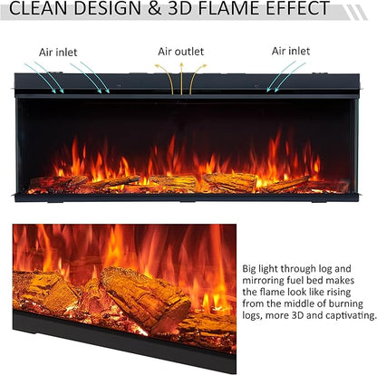 LegendFlame 51" W Smart Build in Electric Fireplace Insert, 1-2-3 Sided View - Image 3
