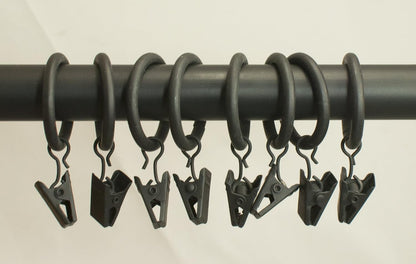 Urbanest Set of 16 Metal Curtain Drapery Clip Rings 1 Inch Diameter, Fits up to 3/4 Inch Rod, (Matte Black)